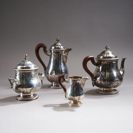 Four-piece tea and coffee set in 950-th silver, wi