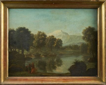 19th-century French school.
Wood fire by the lake.