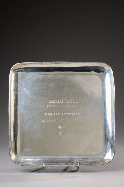 A plain square tray made of 800-th Mexican silver,