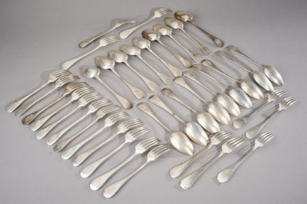 Mismatched set of 950-thousandths silver cutlery (