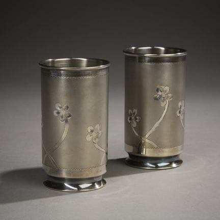 Pair of 800-thousandths foreign silver cups decora