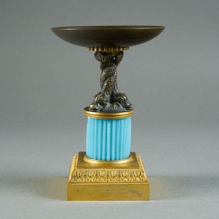 Small bronze cup or trinket dish with a brown and 