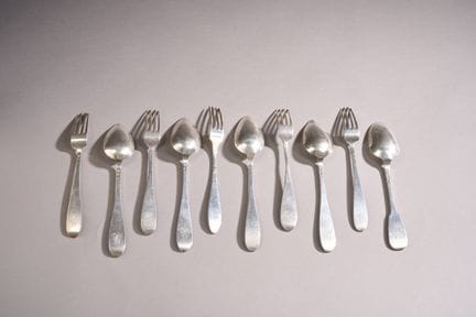Mismatched set of foreign silver cutlery, 800 part