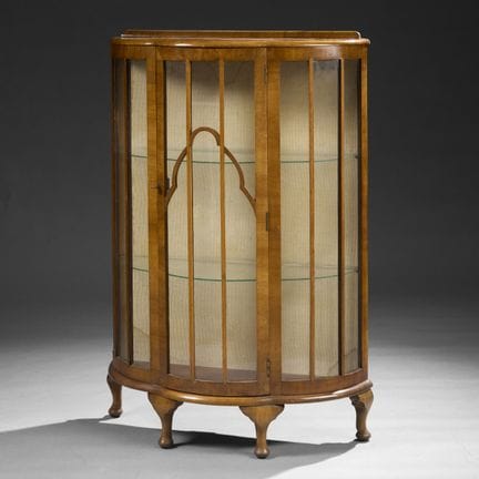 Small half-moon display cabinet made of walnut and