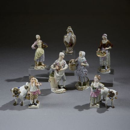 MEISSEN.
Set of eight figures in polychrome glazed