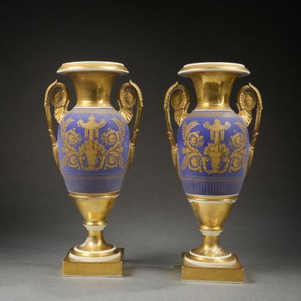 PARIS.
Pair of large baluster vases on pedestals, 