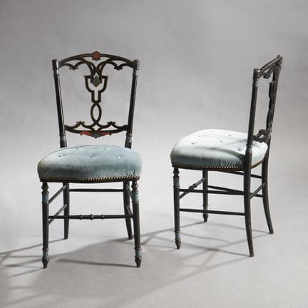 Pair of opera chairs in black and polychrome paint