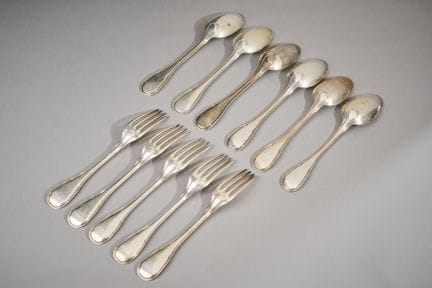 Set of 950-th silver cutlery, “filet” style (oxida