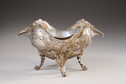 A scalloped 800-thousandths silver fruit bowl, eng