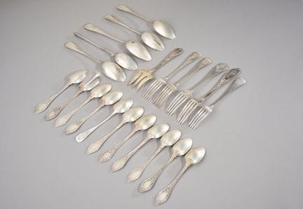 Mismatched set of 950-thousandths silver cutlery (
