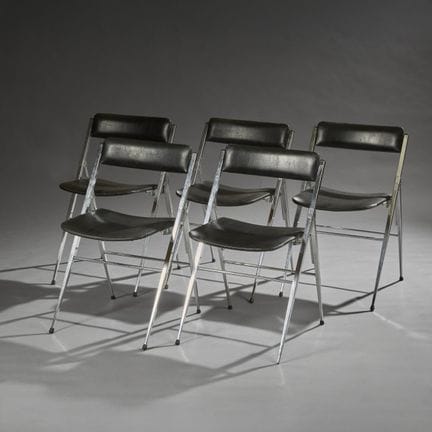 Set of five folding chairs with chrome-plated stee