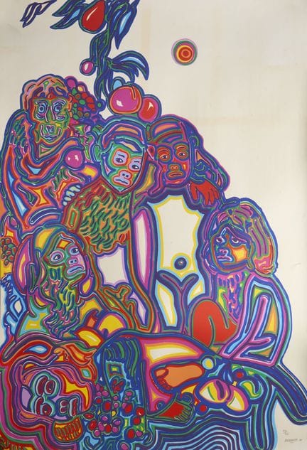 AUTHIER (20th century).
Faces and Fruit.
Color sil