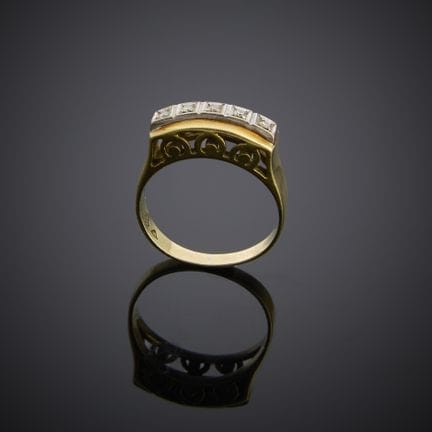 Bague en or jaune et gris 585 millièmes, sertie de