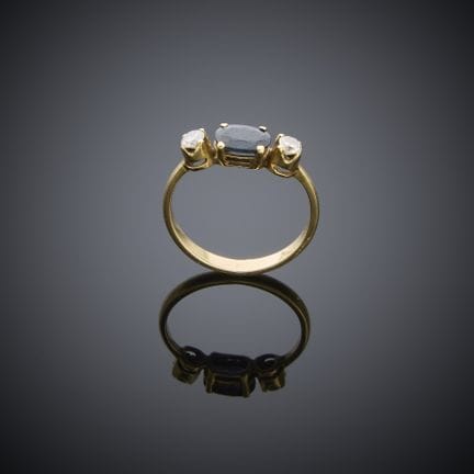 Bague en or jaune 375 millièmes, sertie d’un saphi