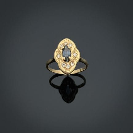 Bague en or jaune 750 millièmes, sertie d’un saphi