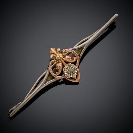 Broche en or rose 750 millièmes, argent 800 milliè