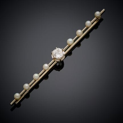 Broche barrette en or gris 750 millièmes, sertie d