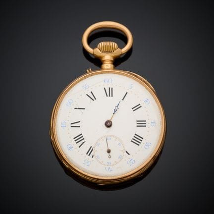 Montre de poche en or jaune 750 millièmes, cadran 