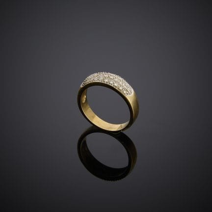 Bague bandeau en or jaune 585 millièmes, sertie de