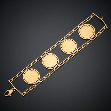 Bracelet en or jaune 750 millièmes, serti de quatr