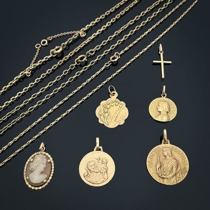 Ensemble de bijoux en or jaune 750 millièmes, comp