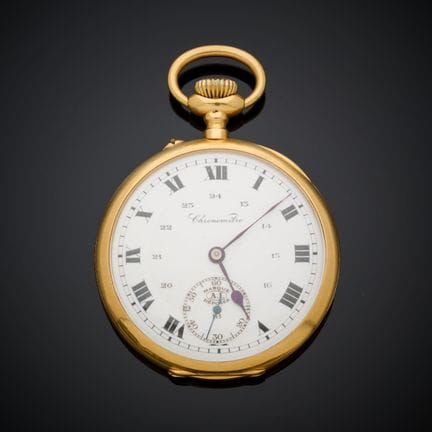 Montre de poche en or jaune 750 millièmes, cadran 