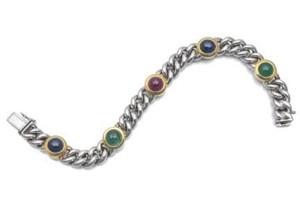 Bracelet à maillons ronds serti de pierres précieu