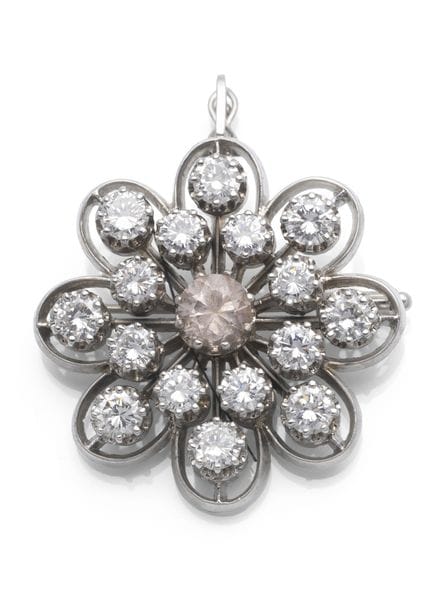 Diamant Brosch/Anhänger
70er

3,2 x 3,2 cm

750/00