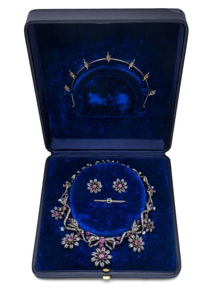 Museale Historismus Rubin-Diamant-Parure, wandelba