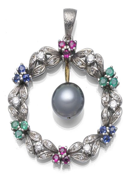 Colgante de piedras preciosas de colores
Longitud: