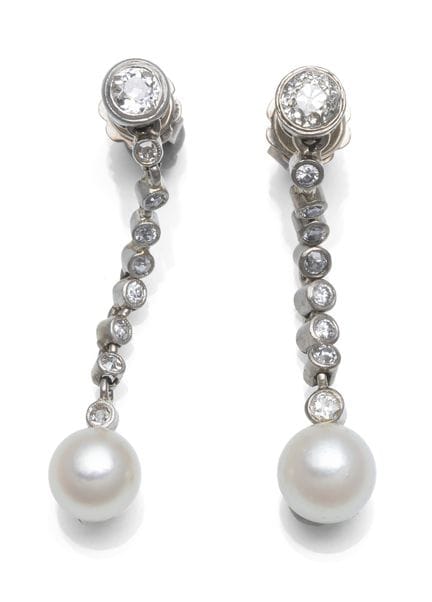 Diamant Ohrhänger mit Perlen
Anfang 20. Jhdt.

L. 
