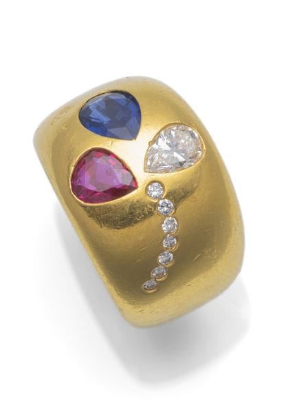 Bague en diamant avec pierres précieuses de couleu