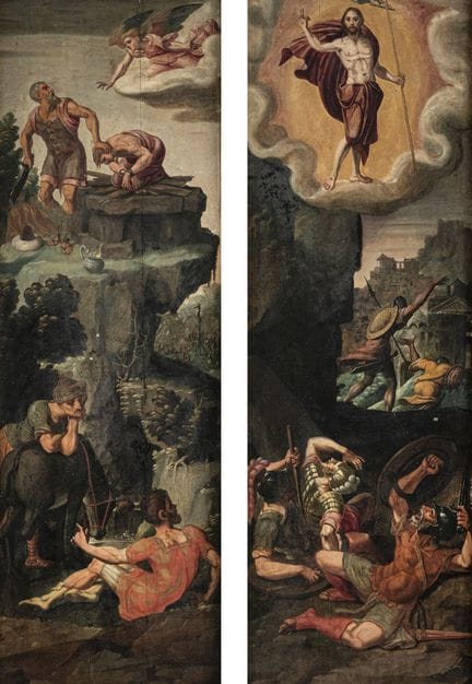 布拉格画派
约1600年

每幅103×35厘米

两块画板，为三联画的组成部分，双面作画。内侧描绘