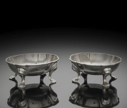 A PAIR OF GERMAN SILVER SALT CELLARS WITH MONOGRAM