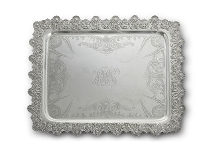 A LARGE ROCAILLE AND FLORAL PATTERN ENGRAVED TIFFA