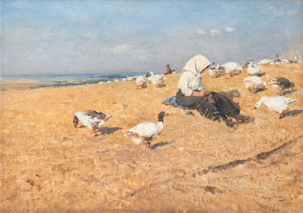 穆利希，雨果
德累斯顿 1854年 — 杜塞尔多夫 1929年

27 × 38 厘米

《放雁的姑