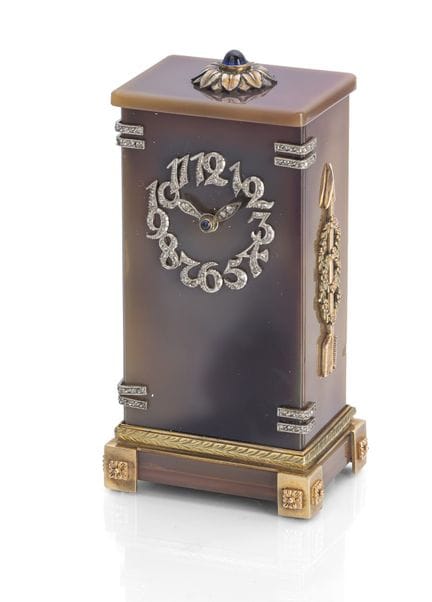 Horloge de table miniature en agate avec applicati