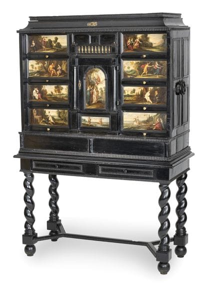Armoire de cabinet baroque représentant des scènes