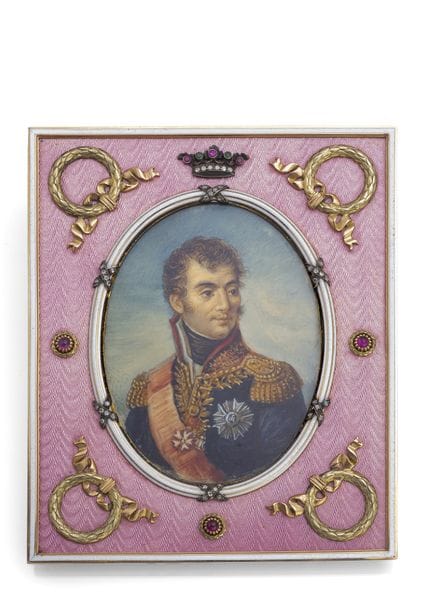 Cadre raffiné en or avec miniature représentant Au