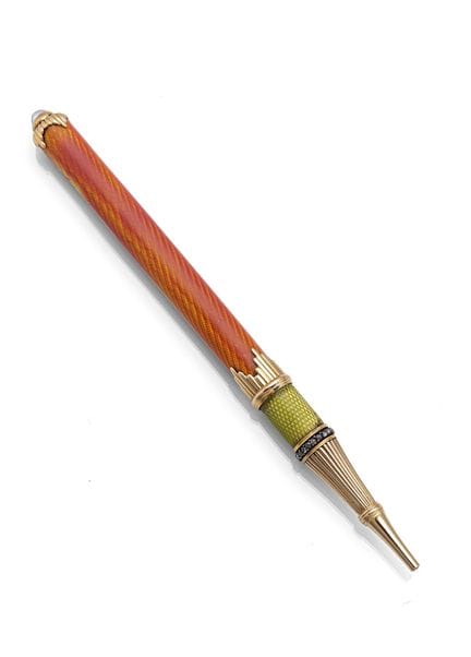 A FABERGE JEWELLED AND ENAMELLED GOLD-MOUNTED PENC