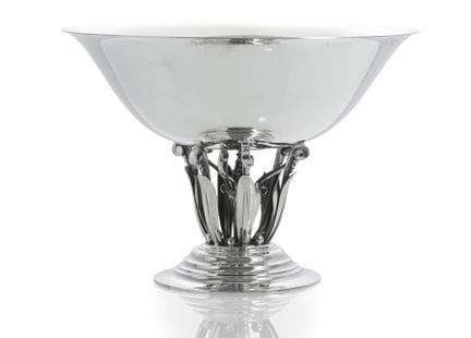 A GEORG JENSEN STERLING SILVER BOWL WITH GRAPE PAT