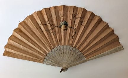 Folded fan, with painted wooden ribs that are part