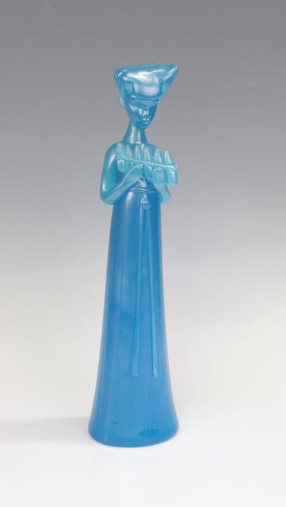 “吹排笛的女士”玻璃雕像，埃尔曼诺·纳森（设计），吉诺·切内德塞父子，穆拉诺，1964-72年，水蓝