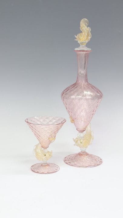 Bouteille avec bouchon et gobelet Salviati (attrib