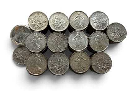 PLATA 
- Francia. 131 monedas de 5 francos en plat