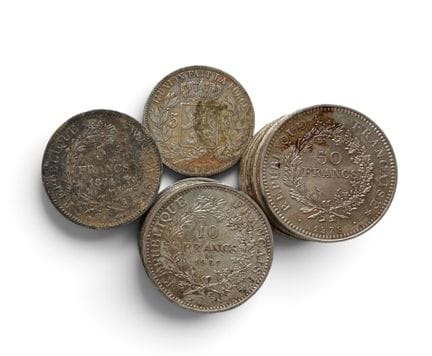 PLATA 
- Francia. 5 monedas de 5 francos en plata 