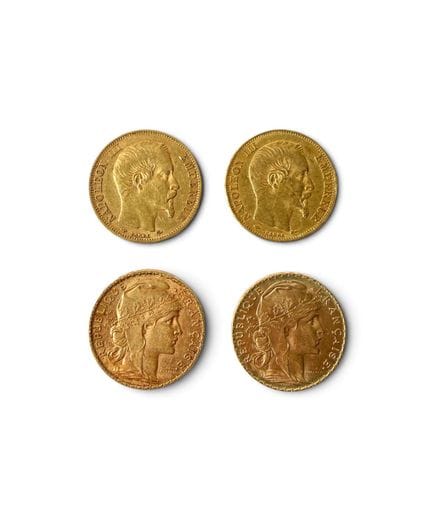FRANCIA 
- 2 monedas de 20 francos de oro, tipo «g