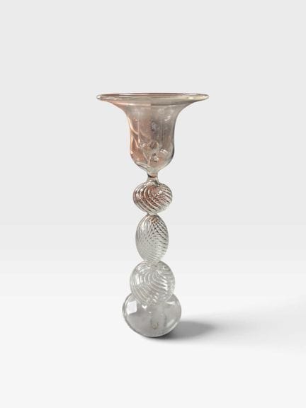 Portacandele in vetro soffiato con decorazione a s