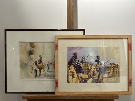 Deux sous-verres figurant des bédouins dans le dés
