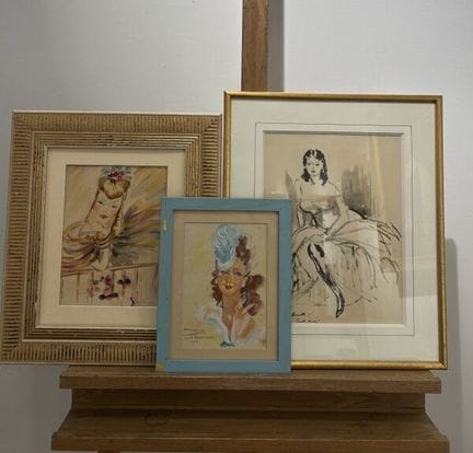 Lot de 3 portraits sous-verre de femme dont un des